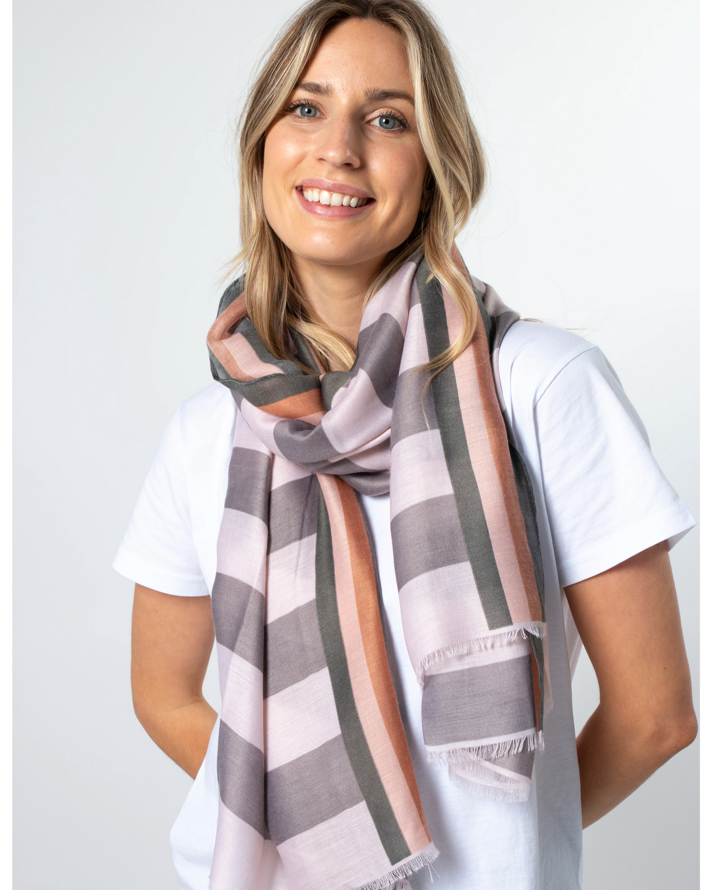 Stella & Gemma Scarf Block Stripe Blush & Grey