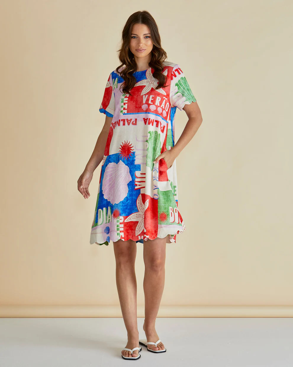 Betty Basics DAWN SHIFT DRESS SEA SHELL PRINT