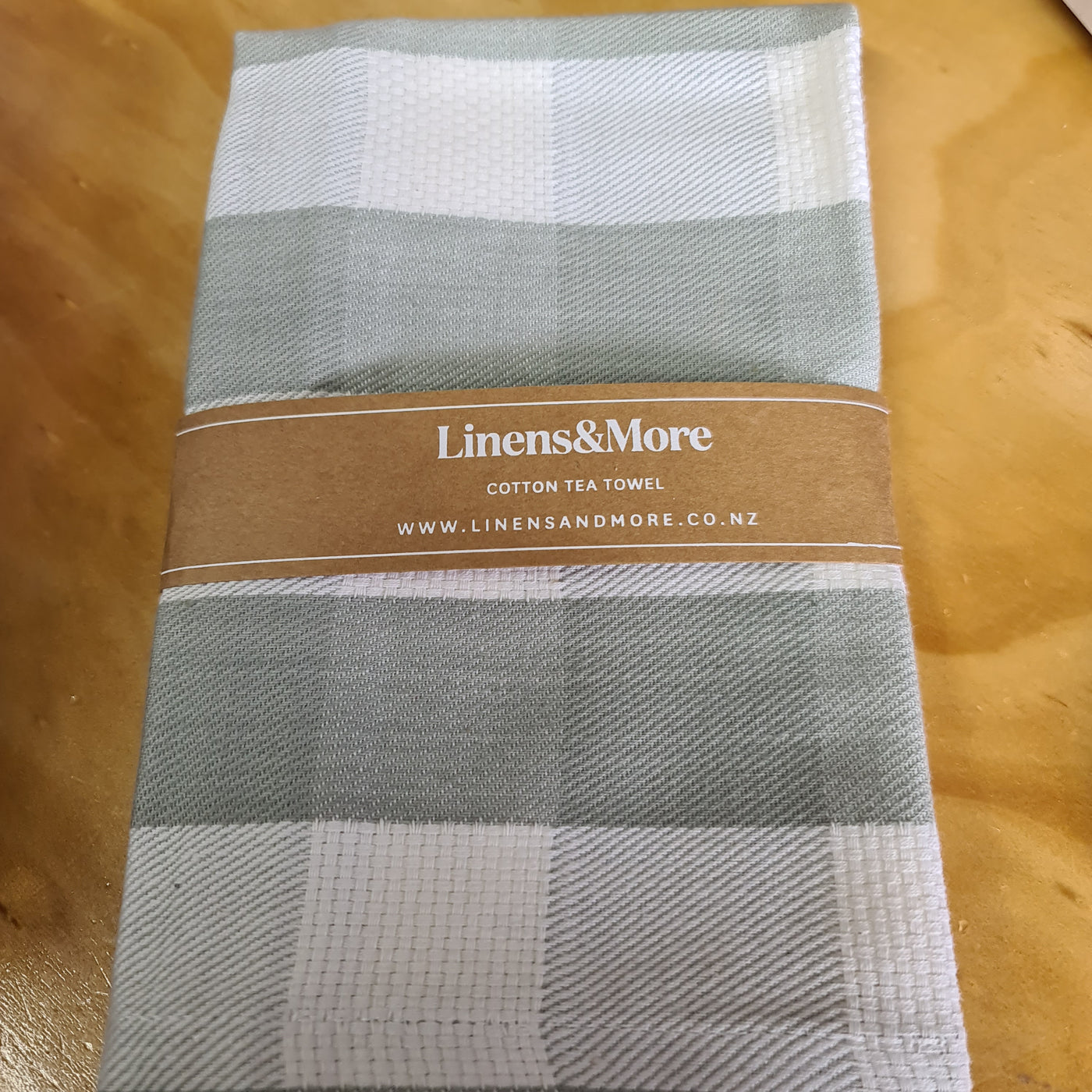 Linens & More Tea Towel Basket Weave Plaid FOG
