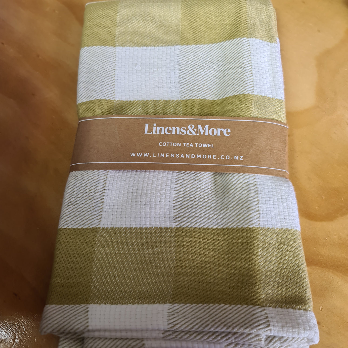 Linens & More Tea Towel Basket Weave Plaid ANTIQUE GOLD