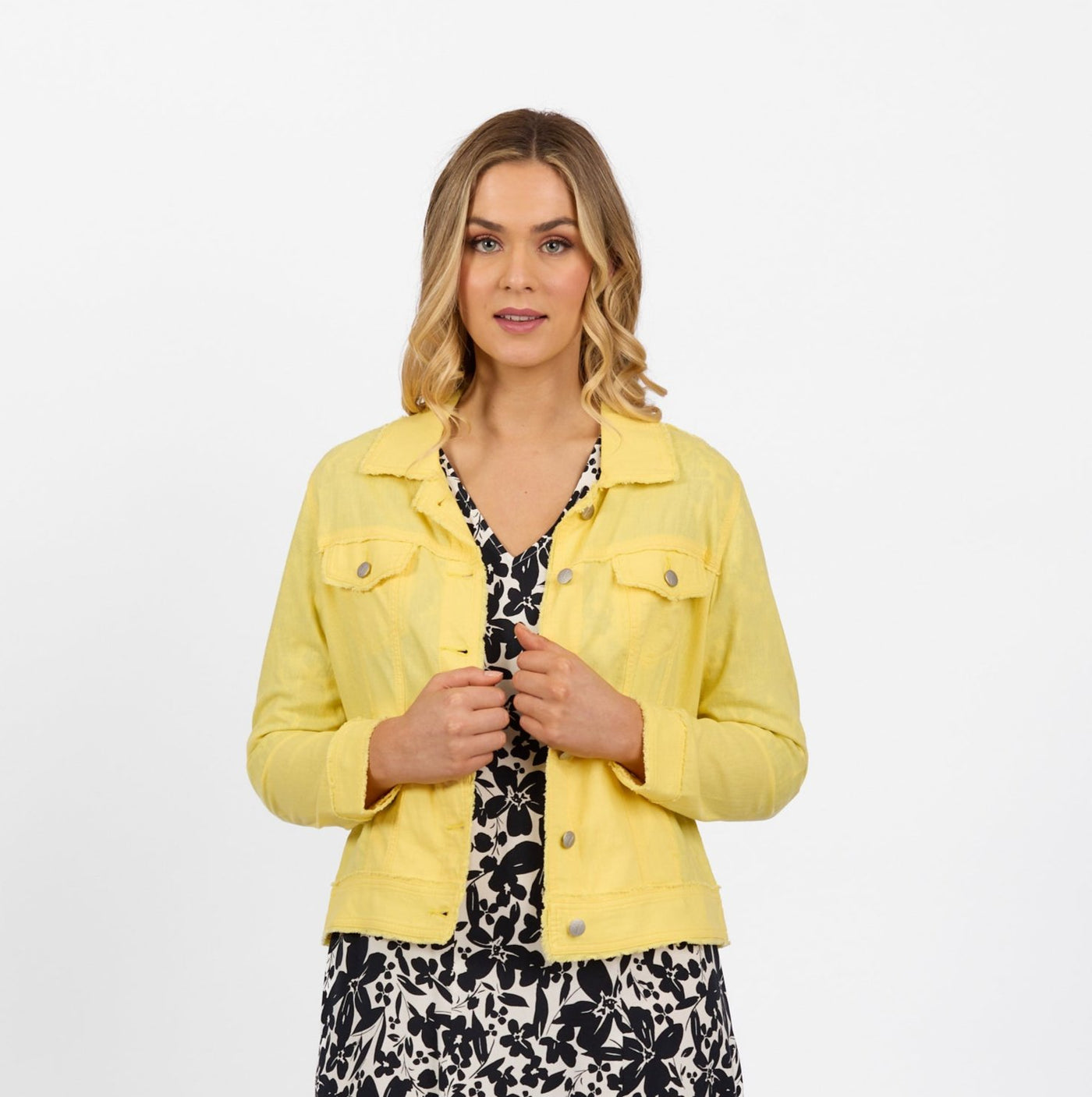 Vassalli Jacket Linen With Frayed seams Lemon