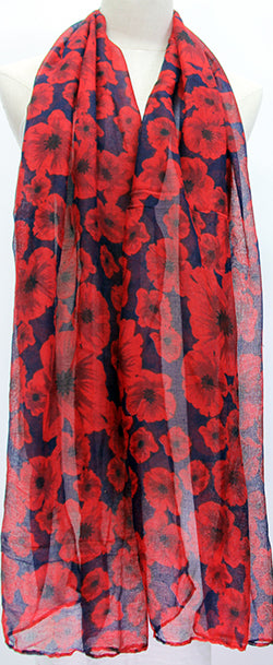 Poppy Scarf  Navy Blue/Red