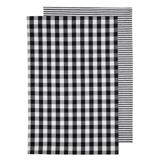 Eco Gingham Black Tea Towel 2 pack
