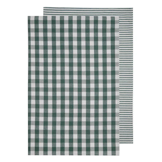 Eco Gingham GREEN Tea Towel 2 pack