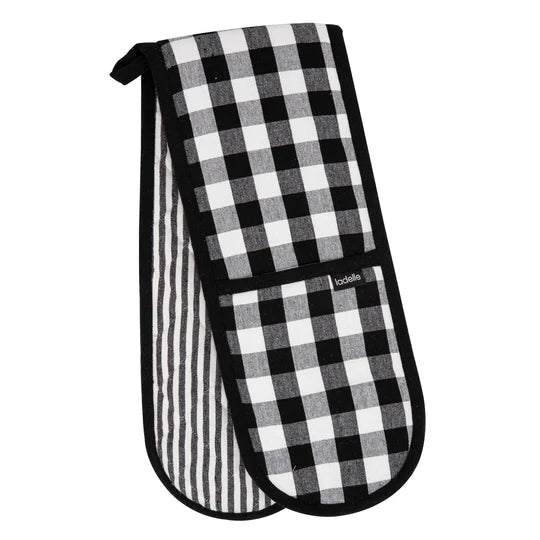 Eco Gingham Double Oven Mitt Black