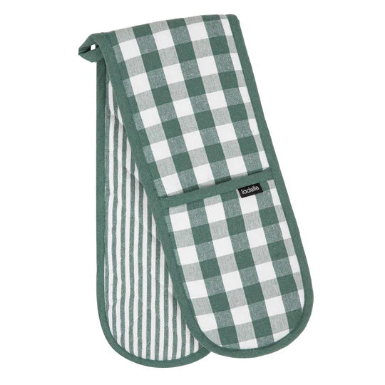 Eco Gingham Double Oven Mitt Green
