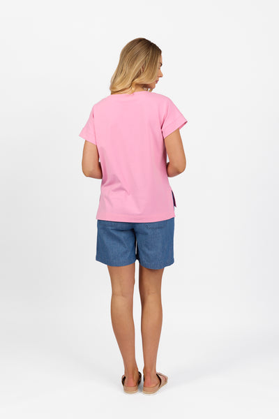 Vassalli  Top Drop Sleeve  Stepped Hem FLAMINGO PINK