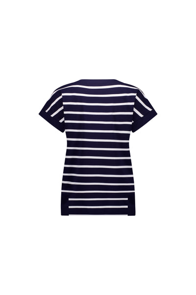 Vassalli  Top Drop Sleeve Stepped Hem  INK with WHITE STRIPE