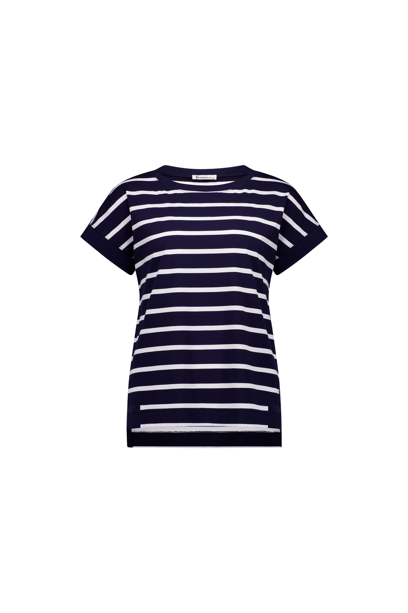 Vassalli  Top Drop Sleeve Stepped Hem  INK with WHITE STRIPE