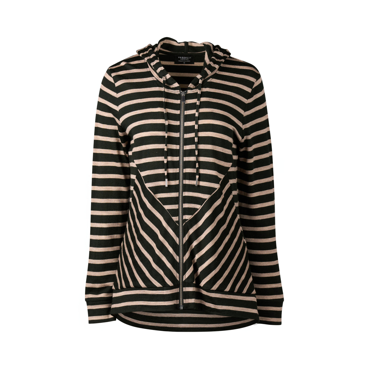 Vassalli Merino  ZIP UP JACKET WITH HOOD /Twig stripe