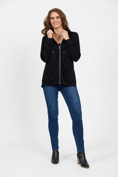 Vassalli Merino  ZIP UP JACKET WITH  HOOD BLACK