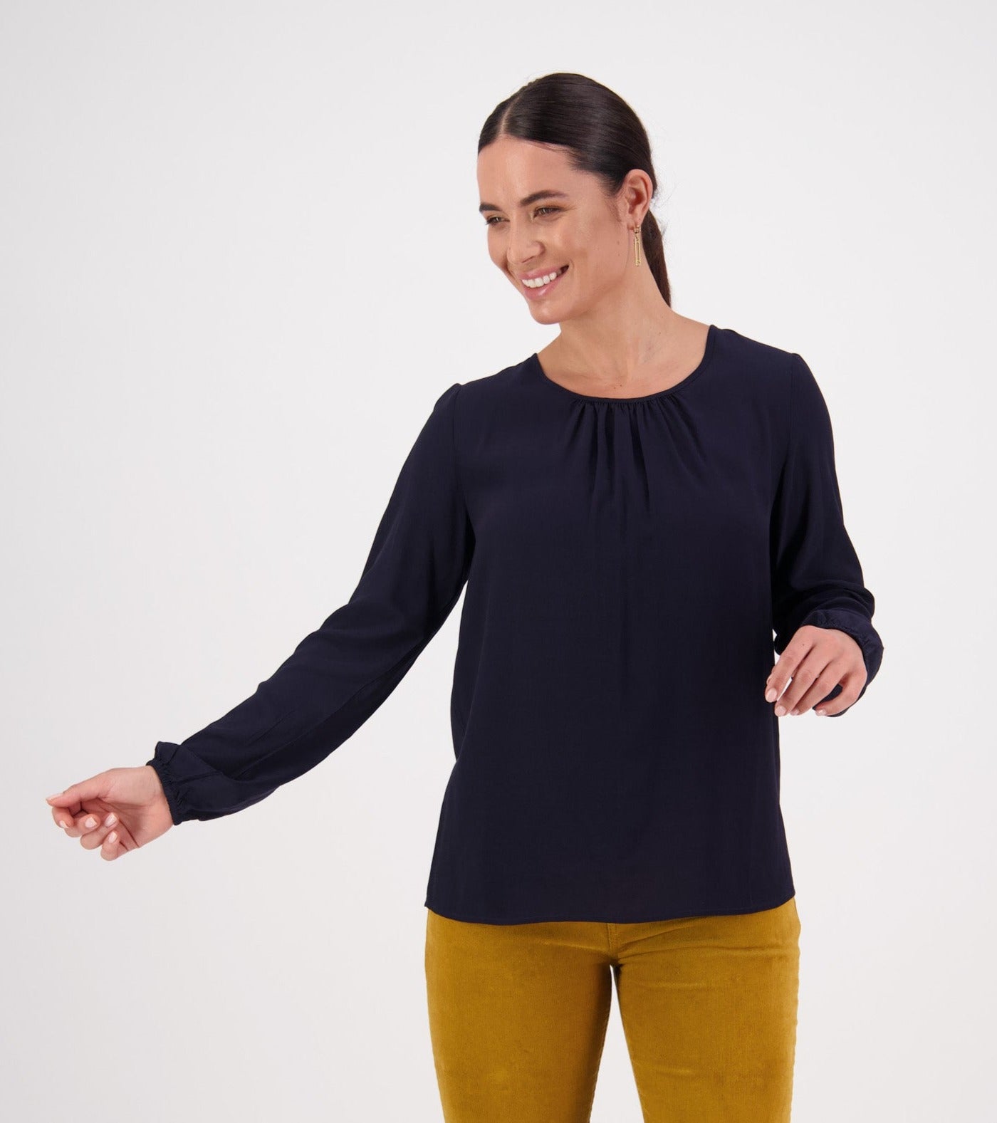 Vassalli Long Sleeve Top Gathered Neckline