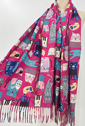 Scarf Cartoon Cat Fuchsia