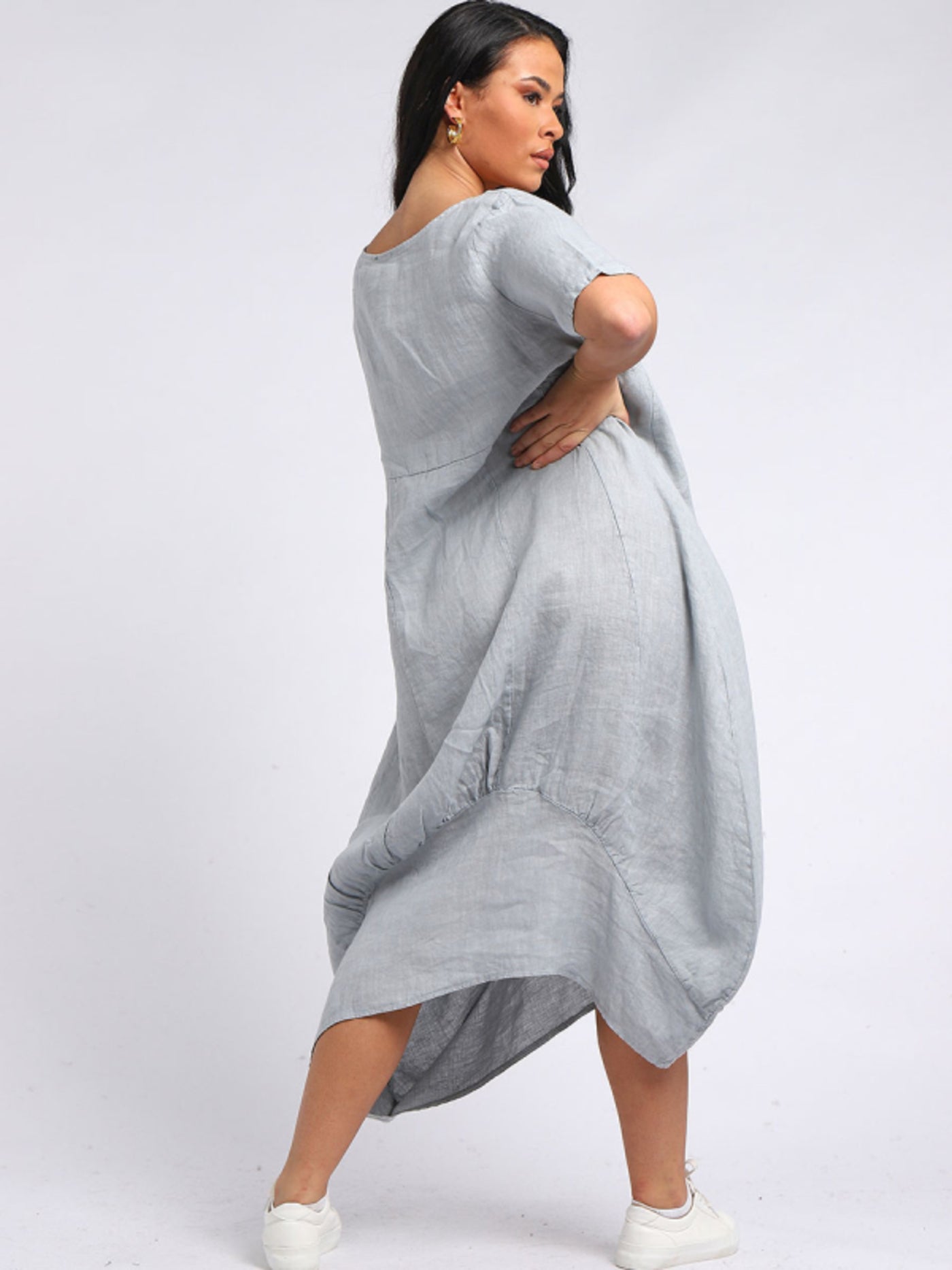 AVA DIP  Linen Dress LIGHT GREY