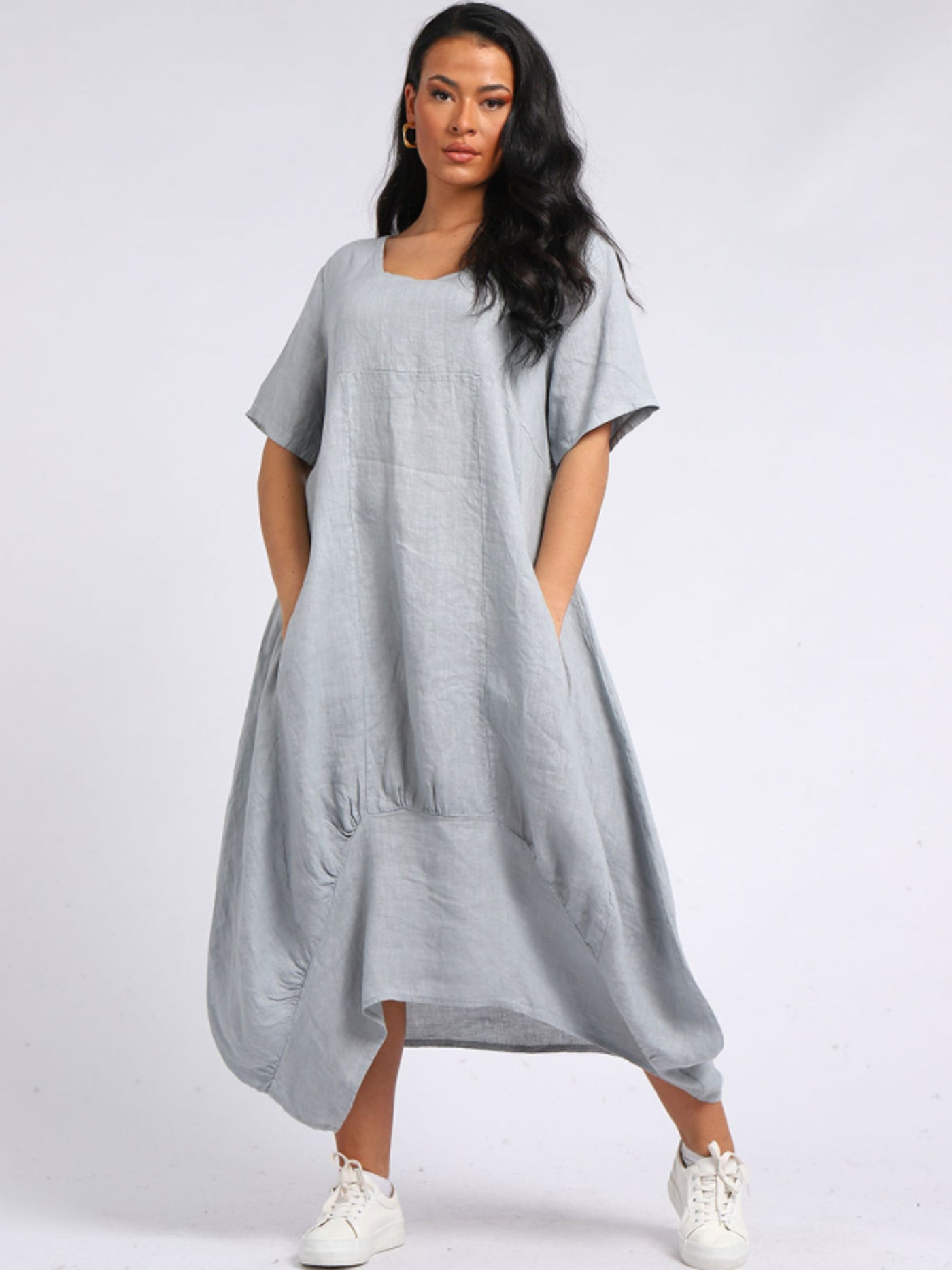 AVA DIP  Linen Dress LIGHT GREY