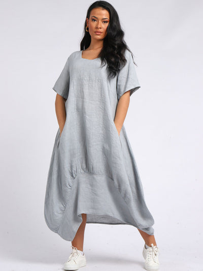 AVA DIP  Linen Dress LIGHT GREY
