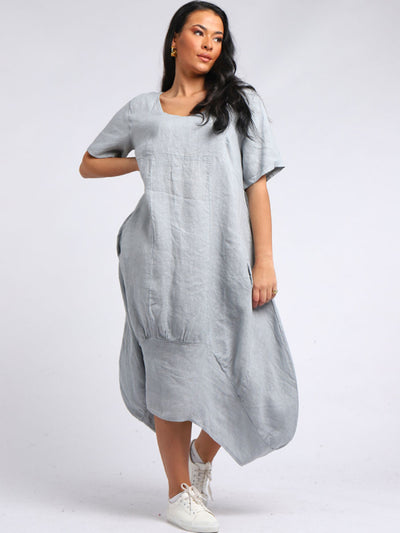 AVA DIP  Linen Dress LIGHT GREY