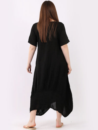 AVA DIP  Linen Dress BLACK