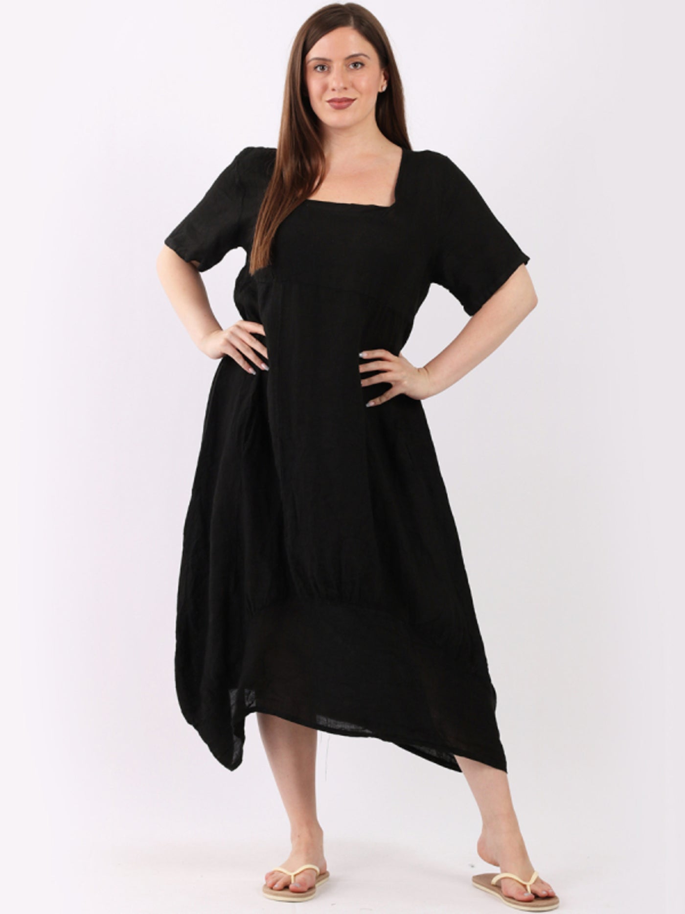 AVA DIP  Linen Dress BLACK