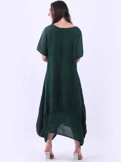 AVA DIP  Linen Dress FOREST GREEN