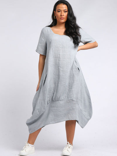 AVA DIP  Linen Dress LIGHT GREY