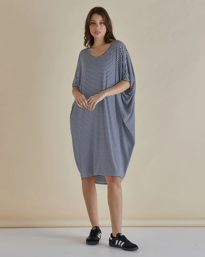 Betty Basics MAUI DRESS BLUE/WHITE STRIPE