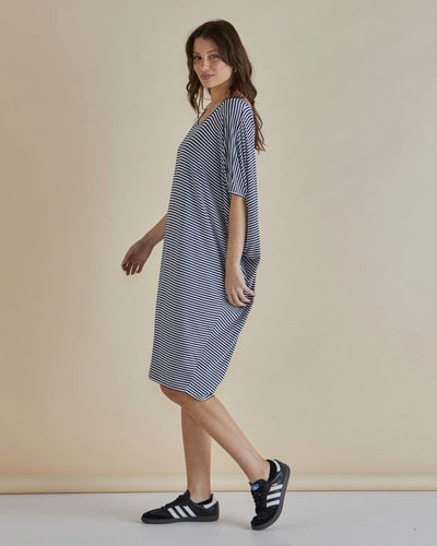 Betty Basics MAUI DRESS BLUE/WHITE STRIPE