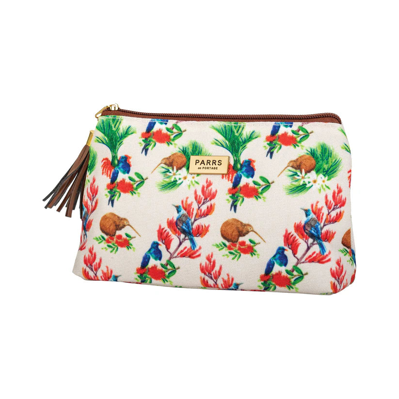 COSMETIC BAG BIRDS FLOWERS BEIGE