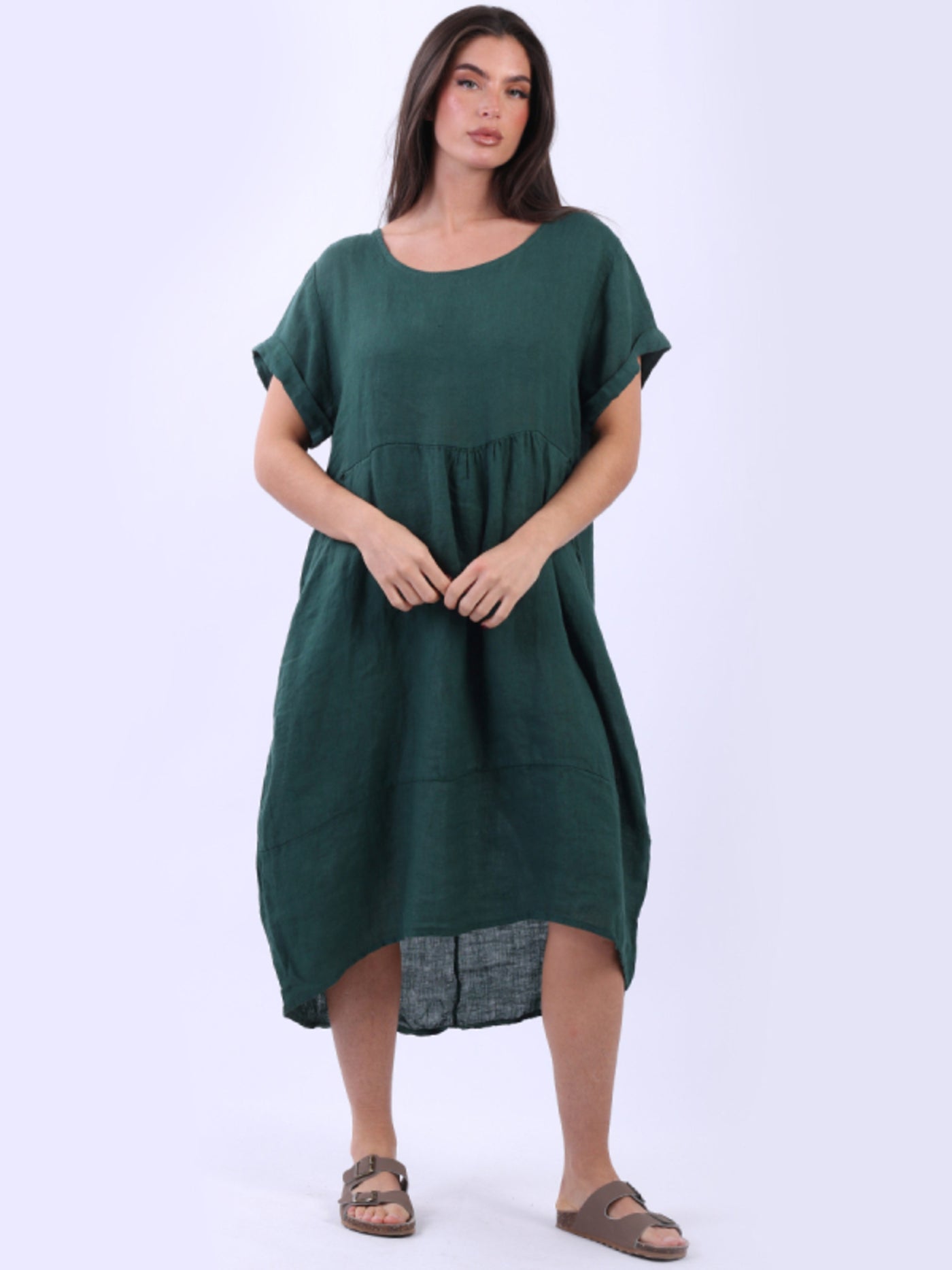 CHARLOTTE Linen Dress BOTTLE GREEN