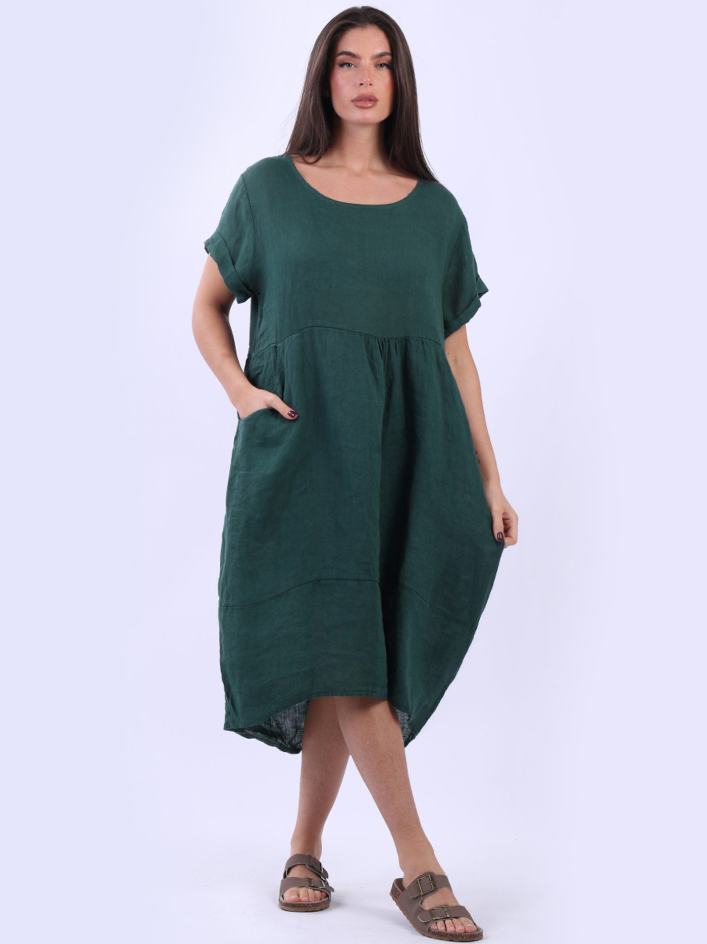 CHARLOTTE Linen Dress BOTTLE GREEN