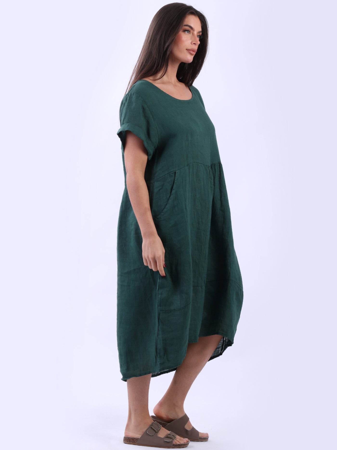 CHARLOTTE Linen Dress BOTTLE GREEN