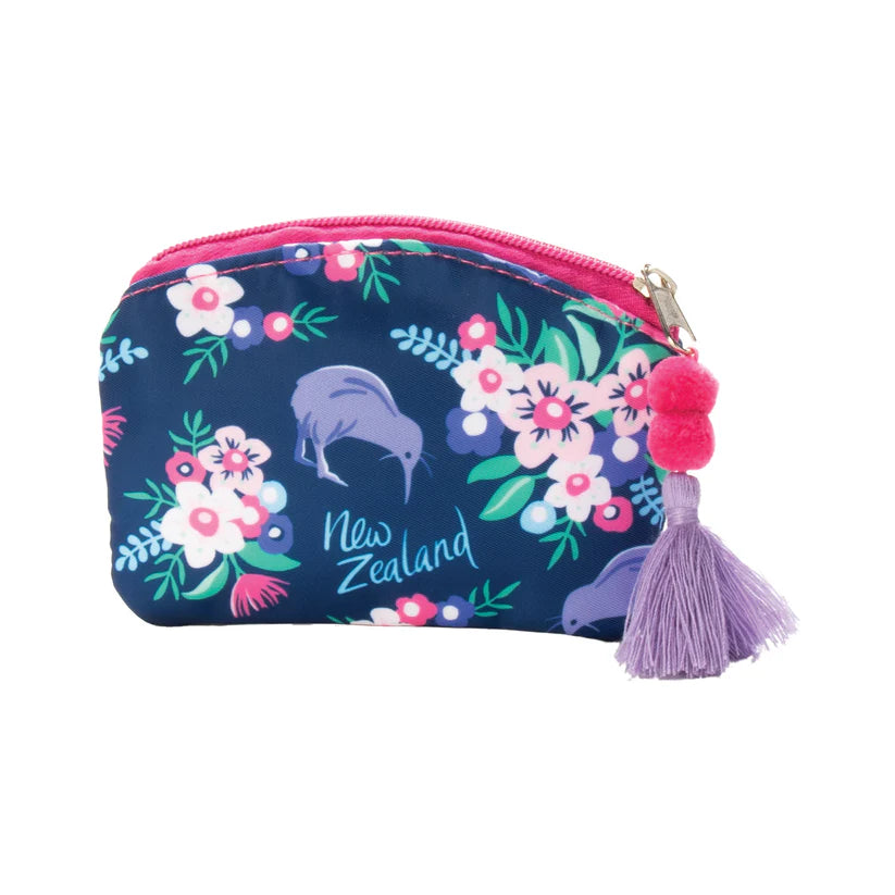 COIN PURSE KIWI & BOUQUET FLOWERS NAVY