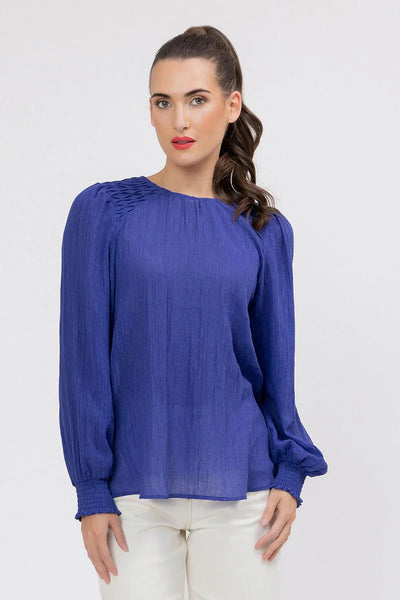 SEEKING LOLA HONEYCOMBE BLOUSE BLUEBERRY SLUB