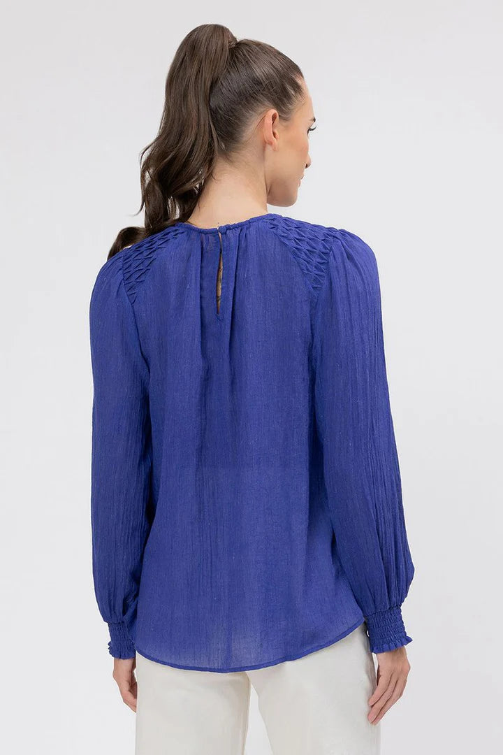 SEEKING LOLA HONEYCOMBE BLOUSE BLUEBERRY SLUB