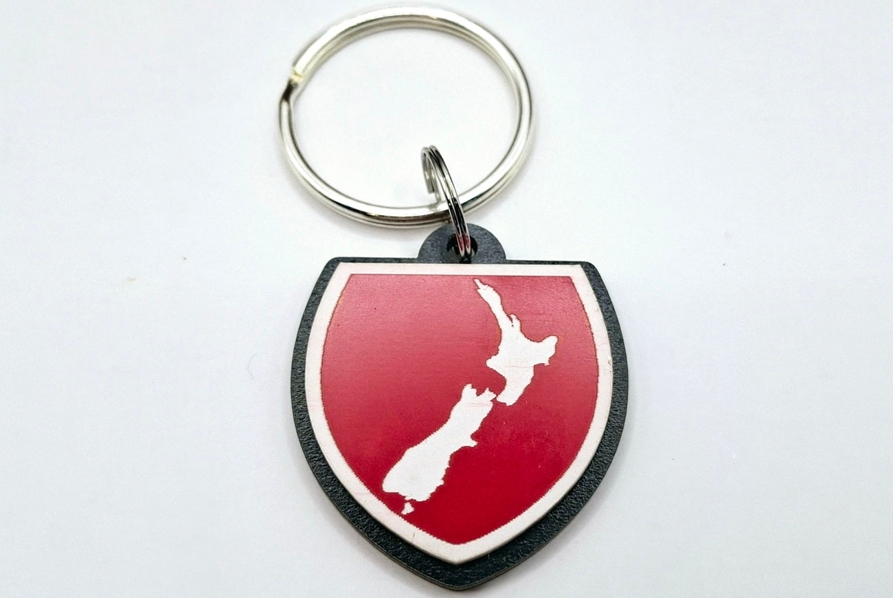 Ian Blackwell Key Ring HIGHWAY SHIELDS NZ MAP