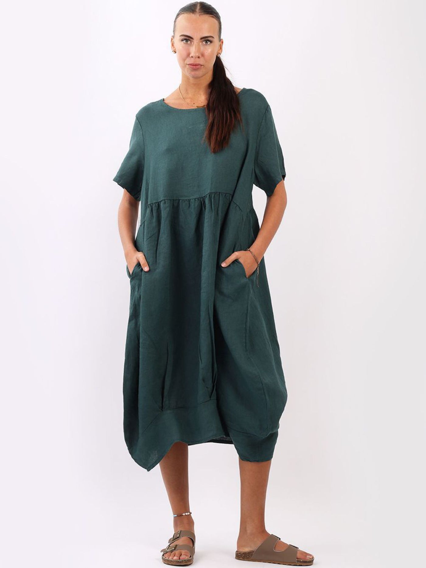 MILA Linen Dress DARK TEAL