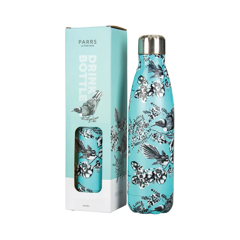 Metal Drink Bottle BIRDS PASTEL BLUE