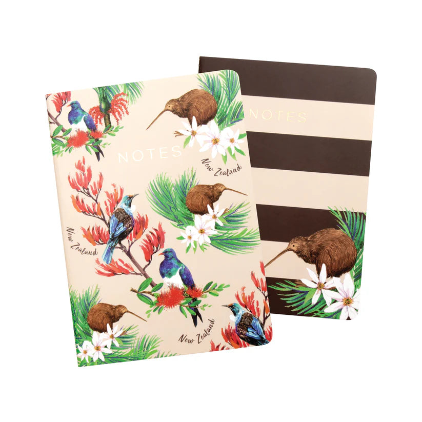 NOTEBOOK BIRDS FLOWER BEIGE 2 PACK