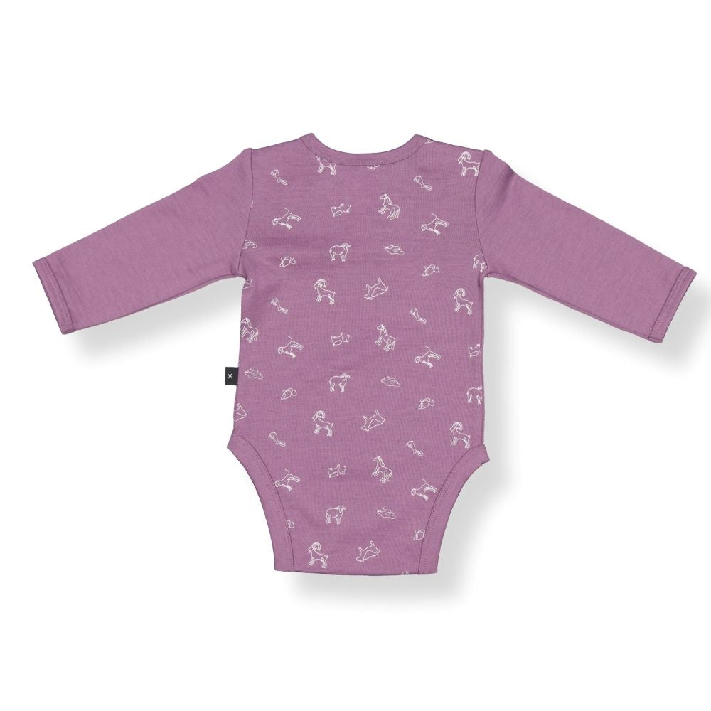 LITTLE FLOCK OF HORRORS riley bodysuit mauve animal