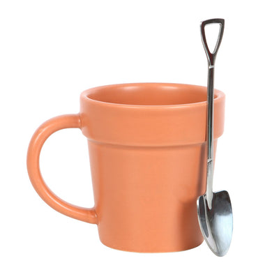 Mug plant pot with spade spoon