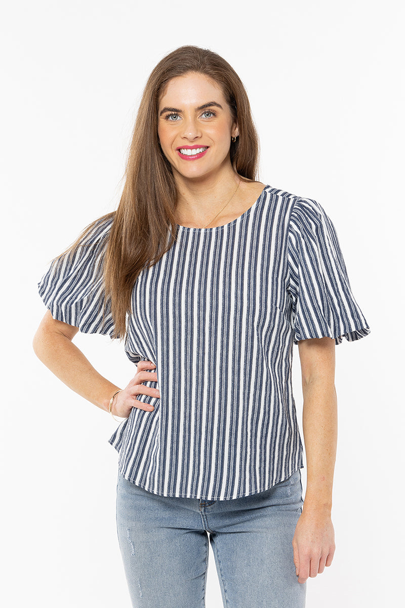 Seeking Lola  Knowing Top Navy Stripe Textured