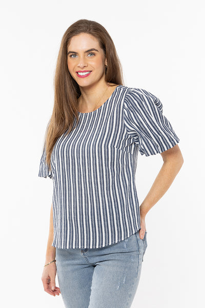 Seeking Lola  Knowing Top Navy Stripe Textured