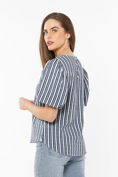 Seeking Lola  Knowing Top Navy Stripe Textured