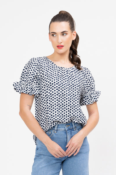 SEEKING LOLA VIBRANT TOP BOLD NAVY SPOT