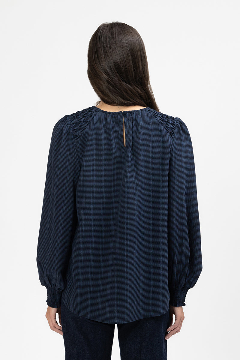 SEEKING LOLA HONEYCOMBE BLOUSE NAVY CHECK