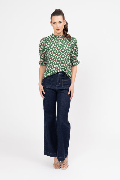 SEEKING LOLA movement blouse diamond merlot short sleeve