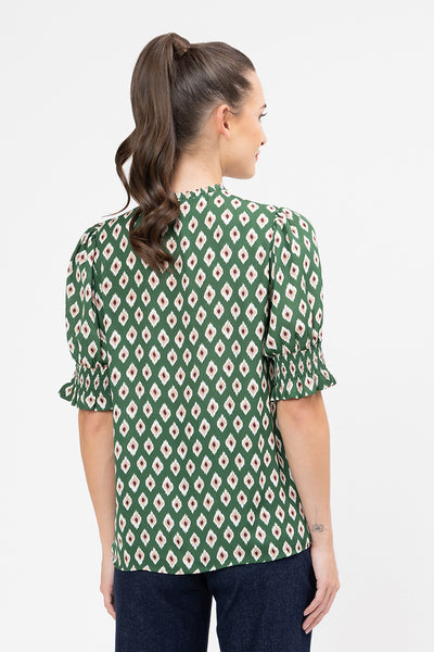 SEEKING LOLA movement blouse diamond merlot short sleeve
