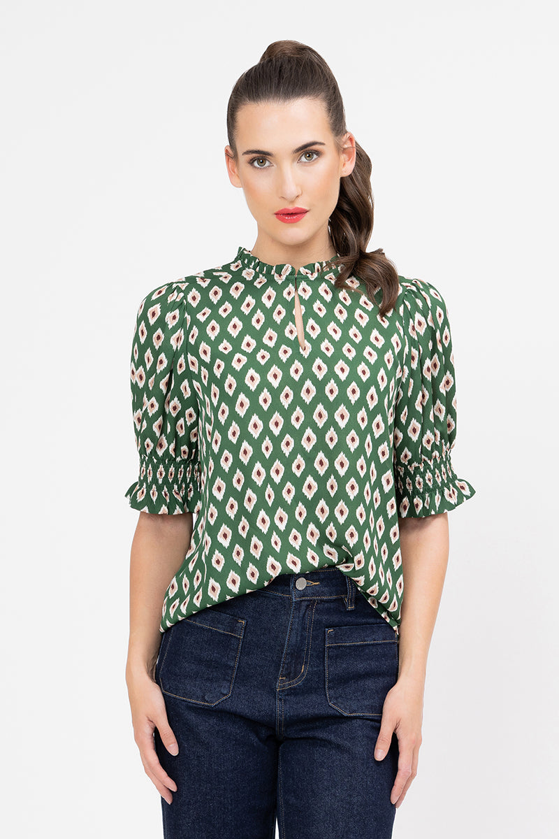 SEEKING LOLA movement blouse diamond merlot short sleeve