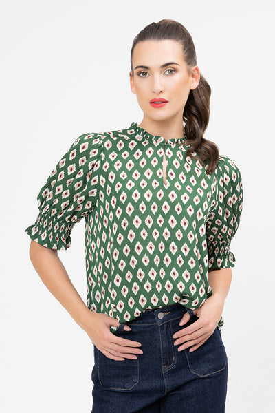 SEEKING LOLA movement blouse diamond merlot short sleeve