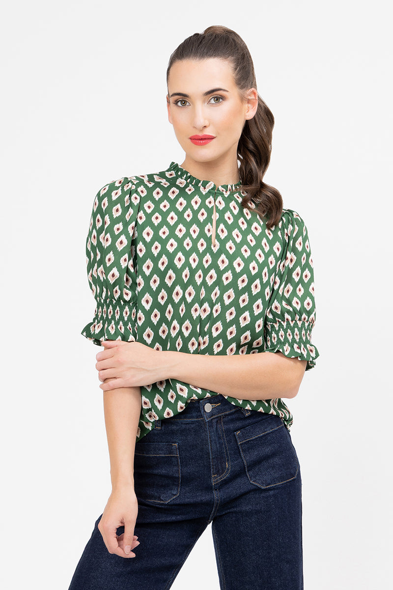 SEEKING LOLA movement blouse diamond merlot short sleeve